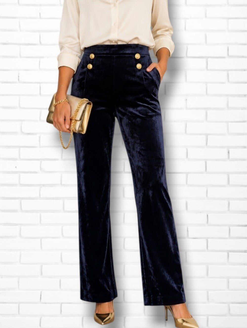 Pierre Balmain Dark Blue Velour 4 Button Highrise Straight Leg Pants Size 40 EU